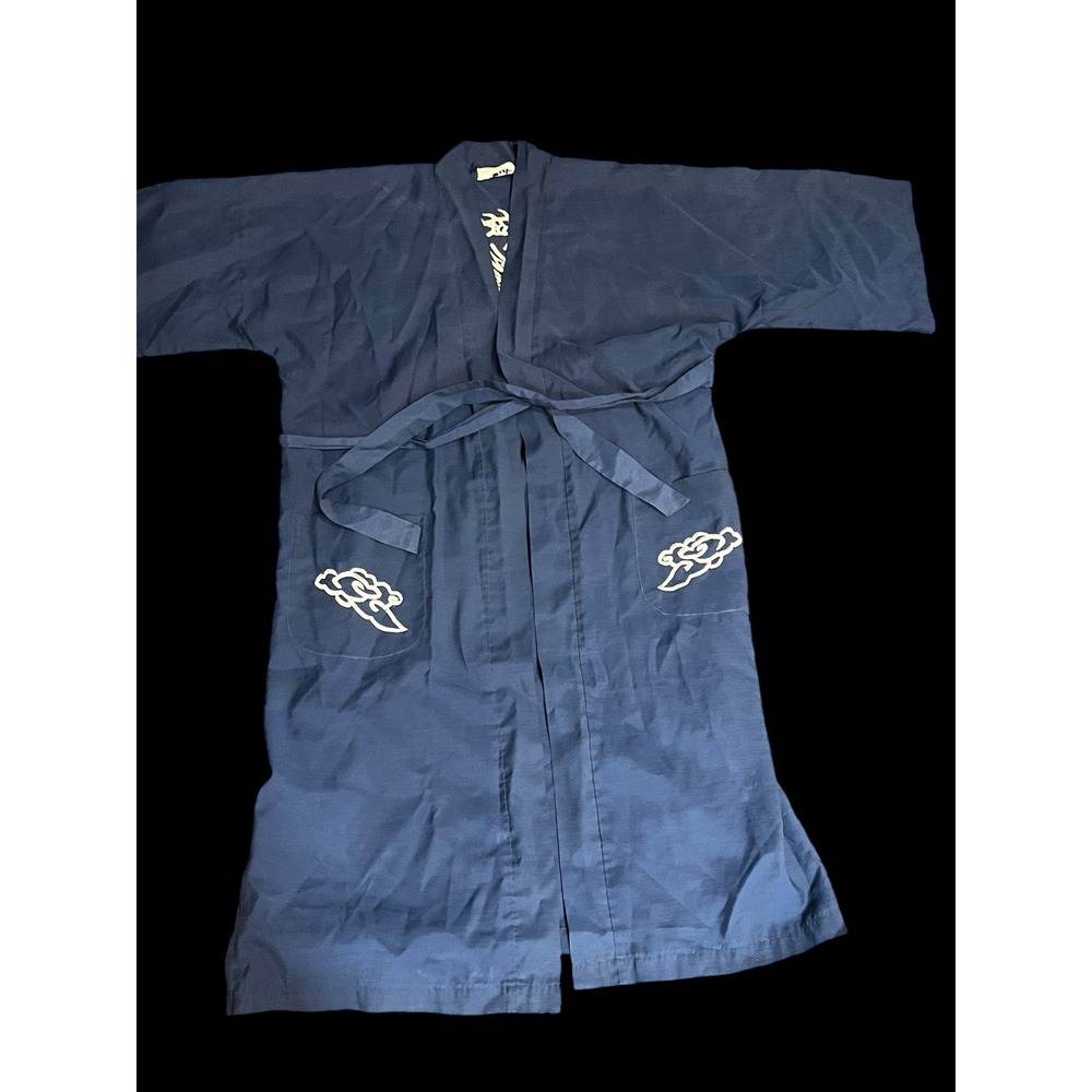 Vintage Daffodil Navy Blue Embroidered Dragon Kimono Robe Loungewear